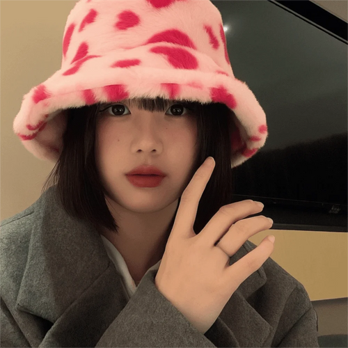 Cute Faux Fur Fluffy Love Heart Bucket Hat