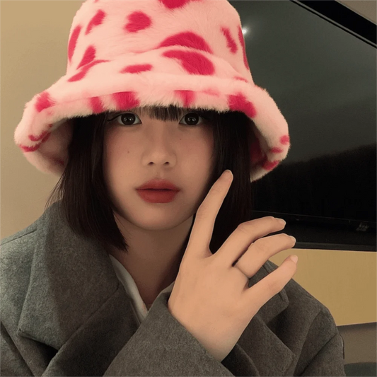 Cute Faux Fur Fluffy Love Heart Bucket Hat