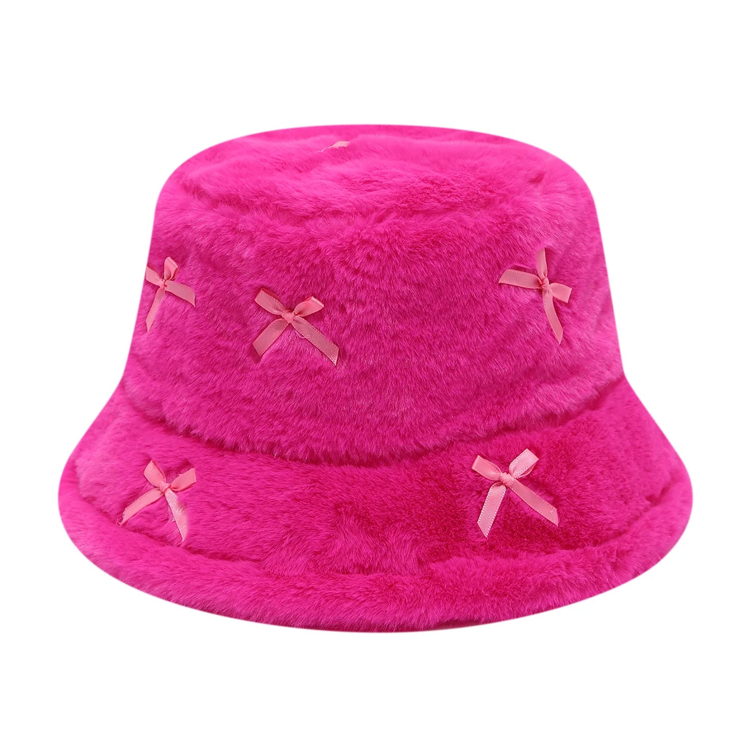 Literary Artistic Girlish Bow Plush Bucket Hat