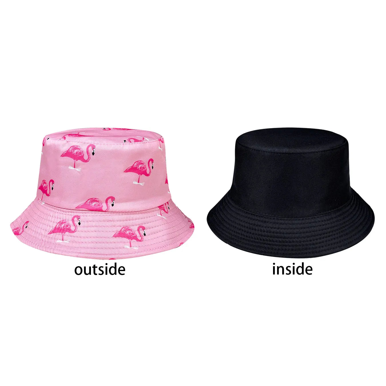 Cartoon Flamingo Print Reversible Bucket Hat