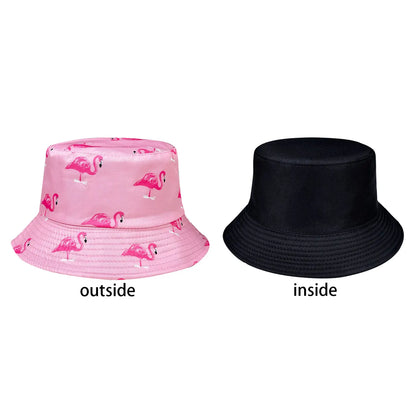Cartoon Flamingo Print Reversible Bucket Hat