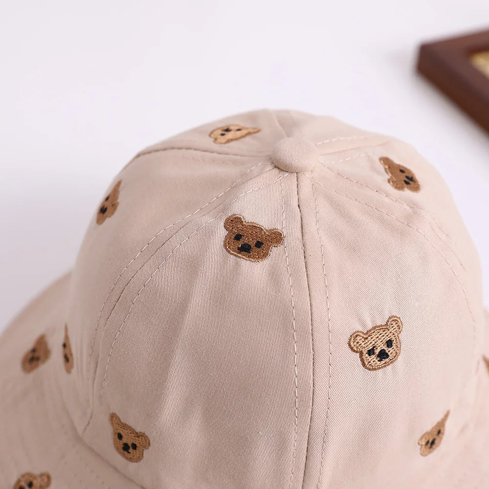 Kids Embroidered Bear Sun Bucket Hat