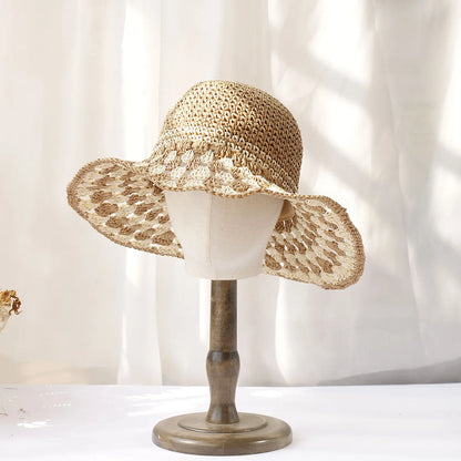 Womens Rainbow Contrast Straw Summer Bucket Hat
