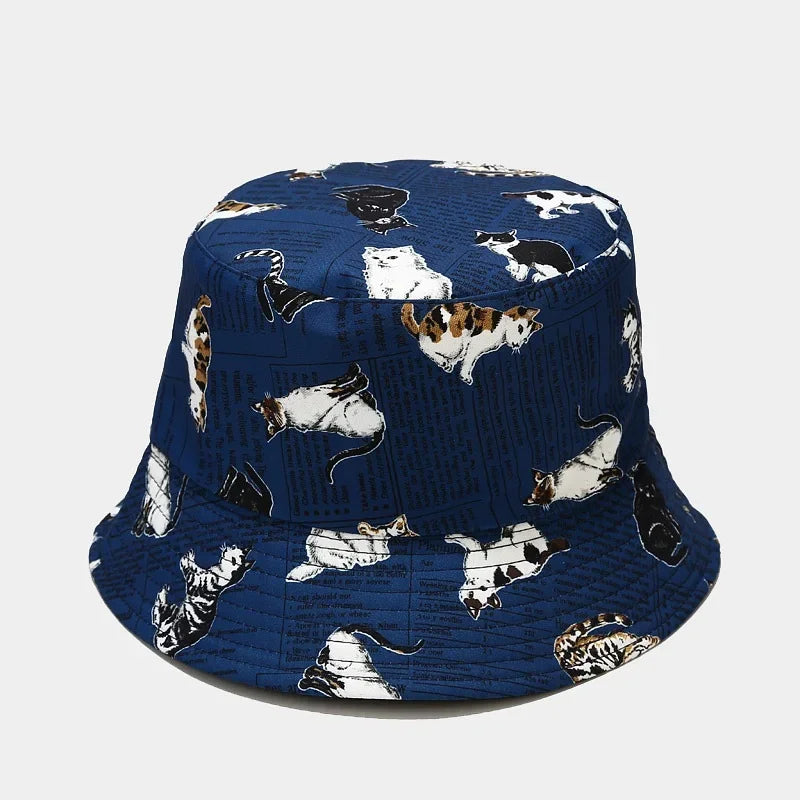 LDSLYJR Four Seasons Cotton Cartoon Cat Print Bucket Hat