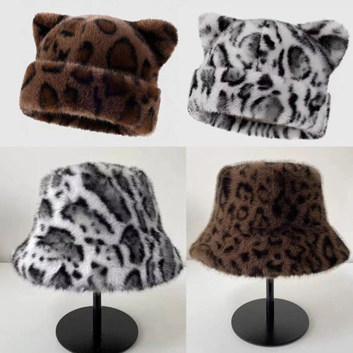 Luxury Fluffy Leopard Faux Fur Bucket Hat
