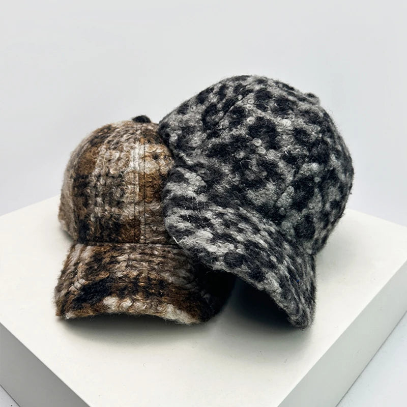 Check Leopard Print Baseball Cap