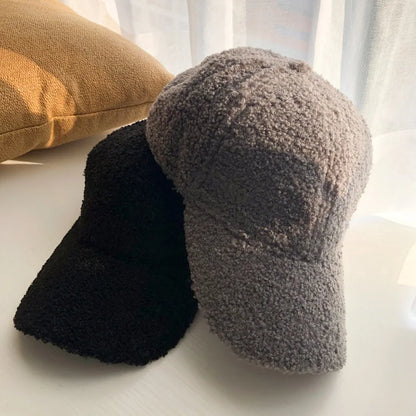 Women Plush Lamb Wool Winter Baseball Cap