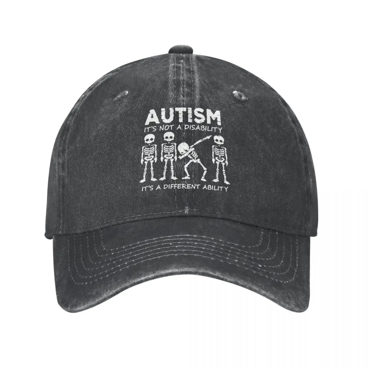Skeleton Dabbing Autism Distressed Denim Baseball Cap