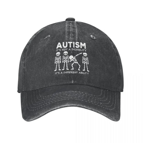 Skeleton Dabbing Autism Distressed Denim Baseball Cap