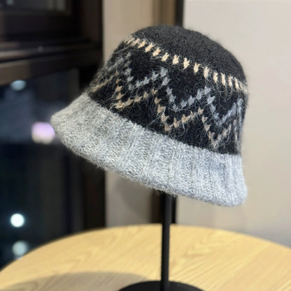 Diamond Jacquard Knitted Bucket Hat Women
