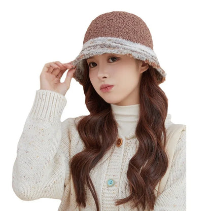 Plush Patchwork Winter Bucket Hat