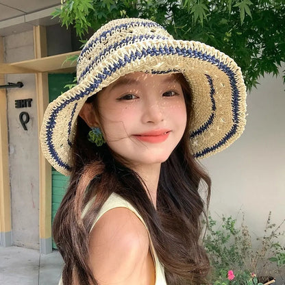 Korean Handmade Straw Crochet Vacation Bucket Hat