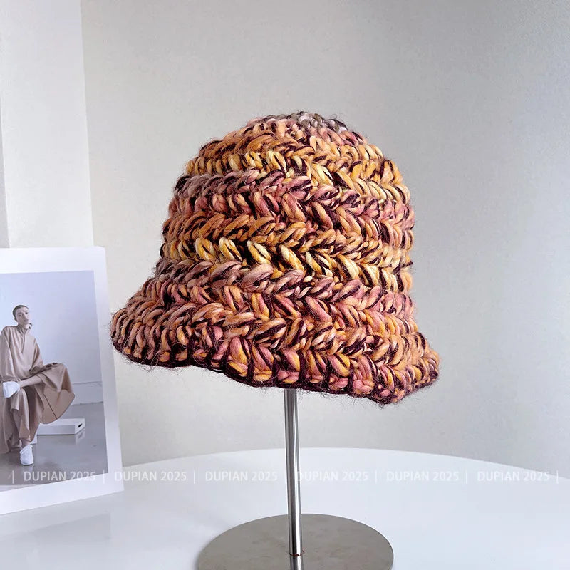 Dopamine Color Coarse Wool Knitted Winter Bucket Hat
