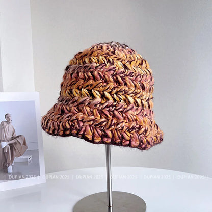 Dopamine Color Coarse Wool Knitted Winter Bucket Hat