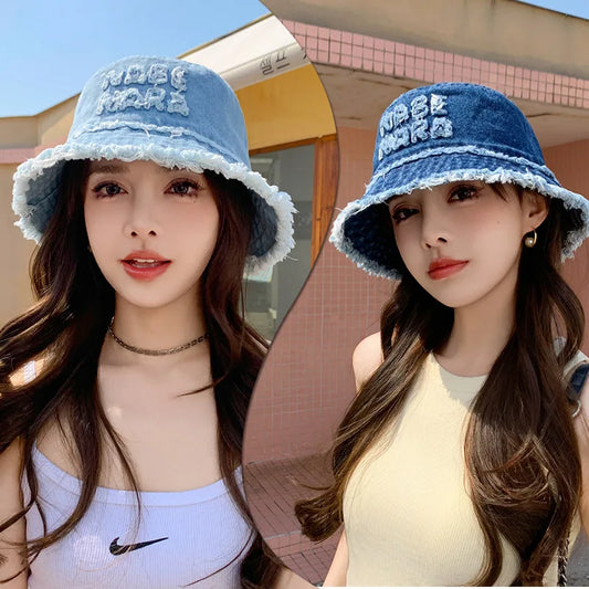 Women’s Vintage Denim Raw-edged Bucket Hat