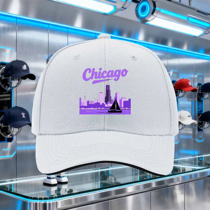 Chicago Skyline Sailboat Graphic Baseball Cap