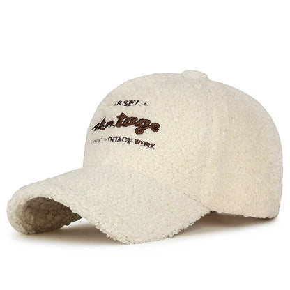 Lamb Plush Warm Embroidered Letter Baseball Hat