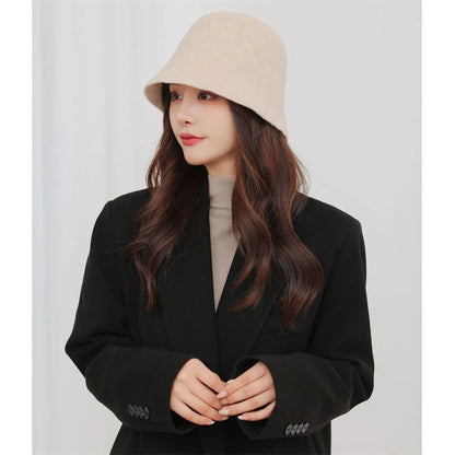 Women Vintage Felt Winter Bucket Hat
