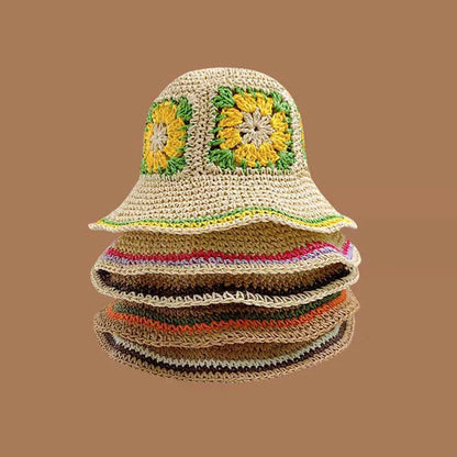 Spring Summer Hollow Crochet Straw Visor Bucket Hat