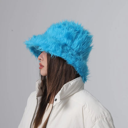 Leopard Fur Plush Autumn Winter Bucket Hat