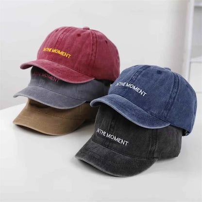 Letter Embroidery Short Brim Washed Baseball Cap