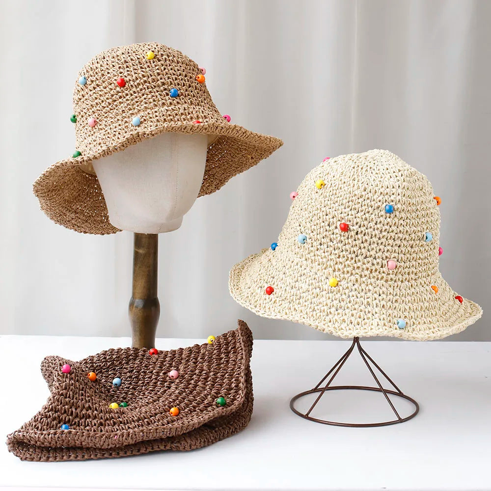 Y2K Womens Wide Large Brim Straw Bucket Hat