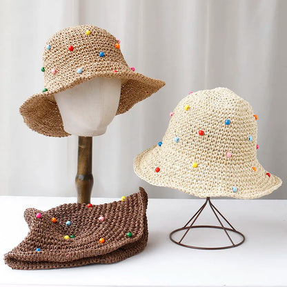 Y2K Womens Wide Large Brim Straw Bucket Hat