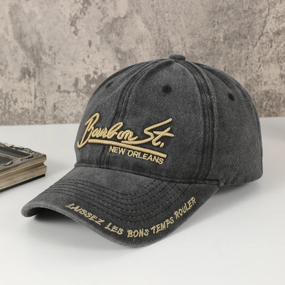 Vintage Soft-Top Cowboy Baseball Cap with Embroidered Alphabet