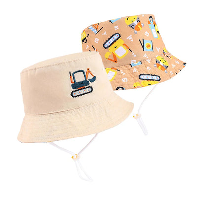 Cartoon Embroidered Reversible Kids Summer Bucket Hat