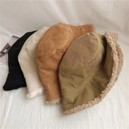 Double Sided Corduroy Plush Bucket Hat