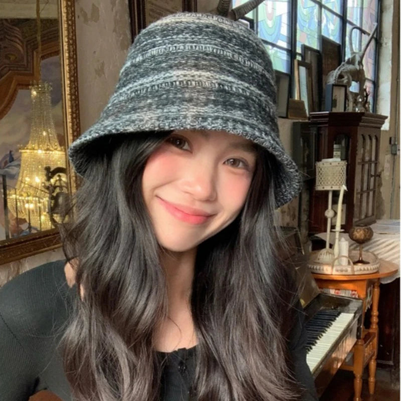 Japanese Mixed Color Knitted Foldable Winter Bucket Hat