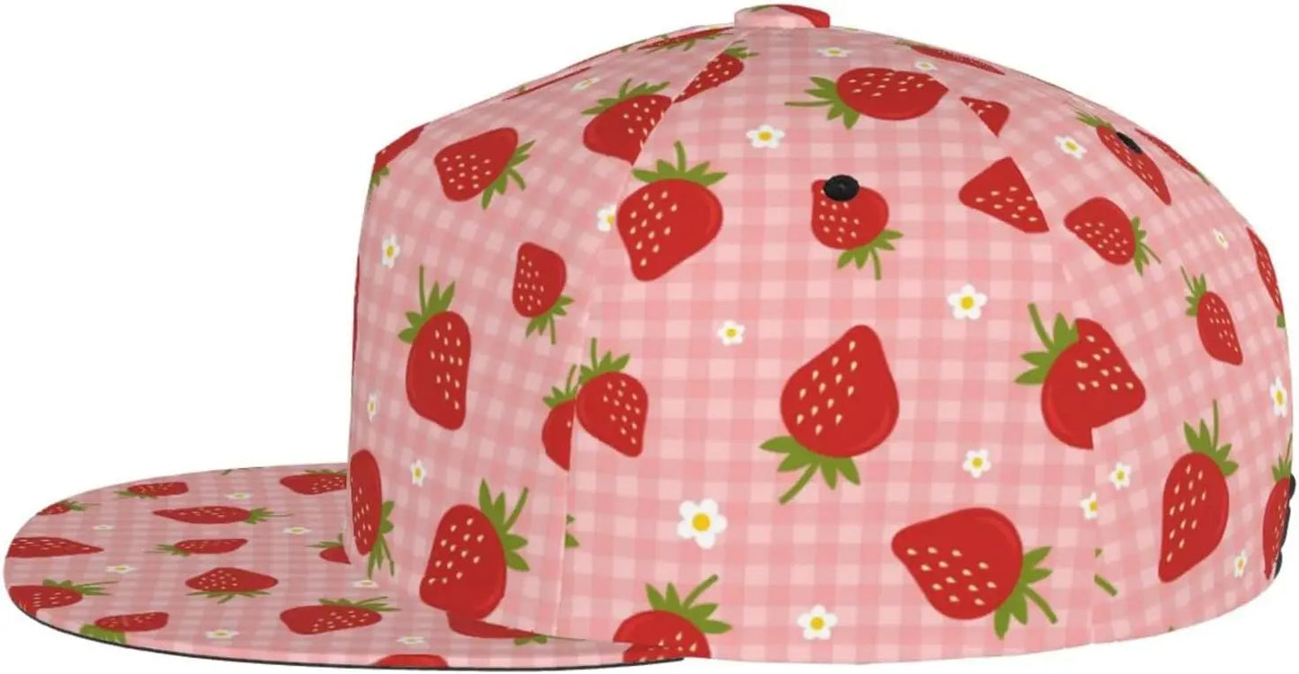 Cute Strawberry Flat Brim Snapback Cap