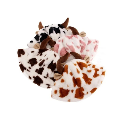 Cow Horn Pattern Plush Winter Fisherman Hat
