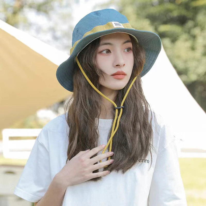 Japanese Color Block Wide Brim Bucket Hat