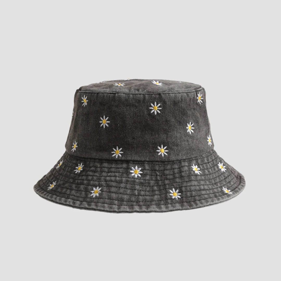 Unisex Daisy Embroidered Denim Bucket Hat