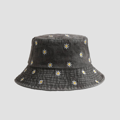 Unisex Daisy Embroidered Denim Bucket Hat