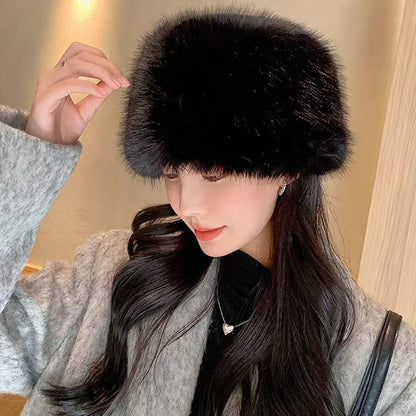 Mongolian Plush Winter Bucket Hat Women Ear Protection Warm Cap