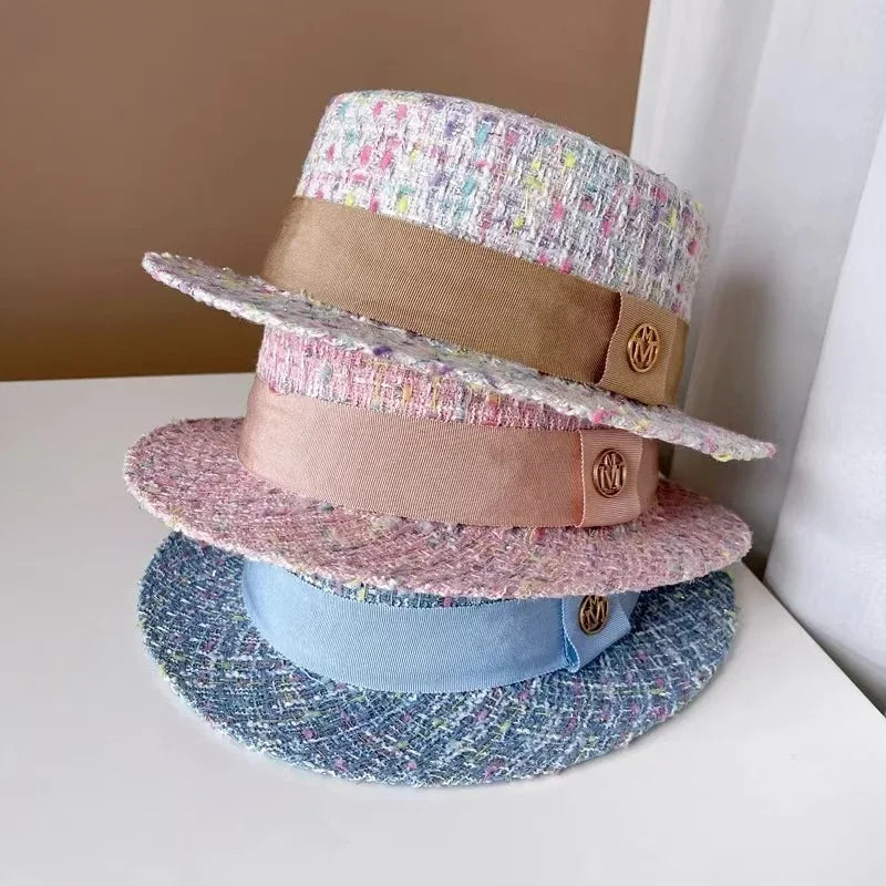 Xiao Xiang Pearl Tweed Flat Top Bucket Hat