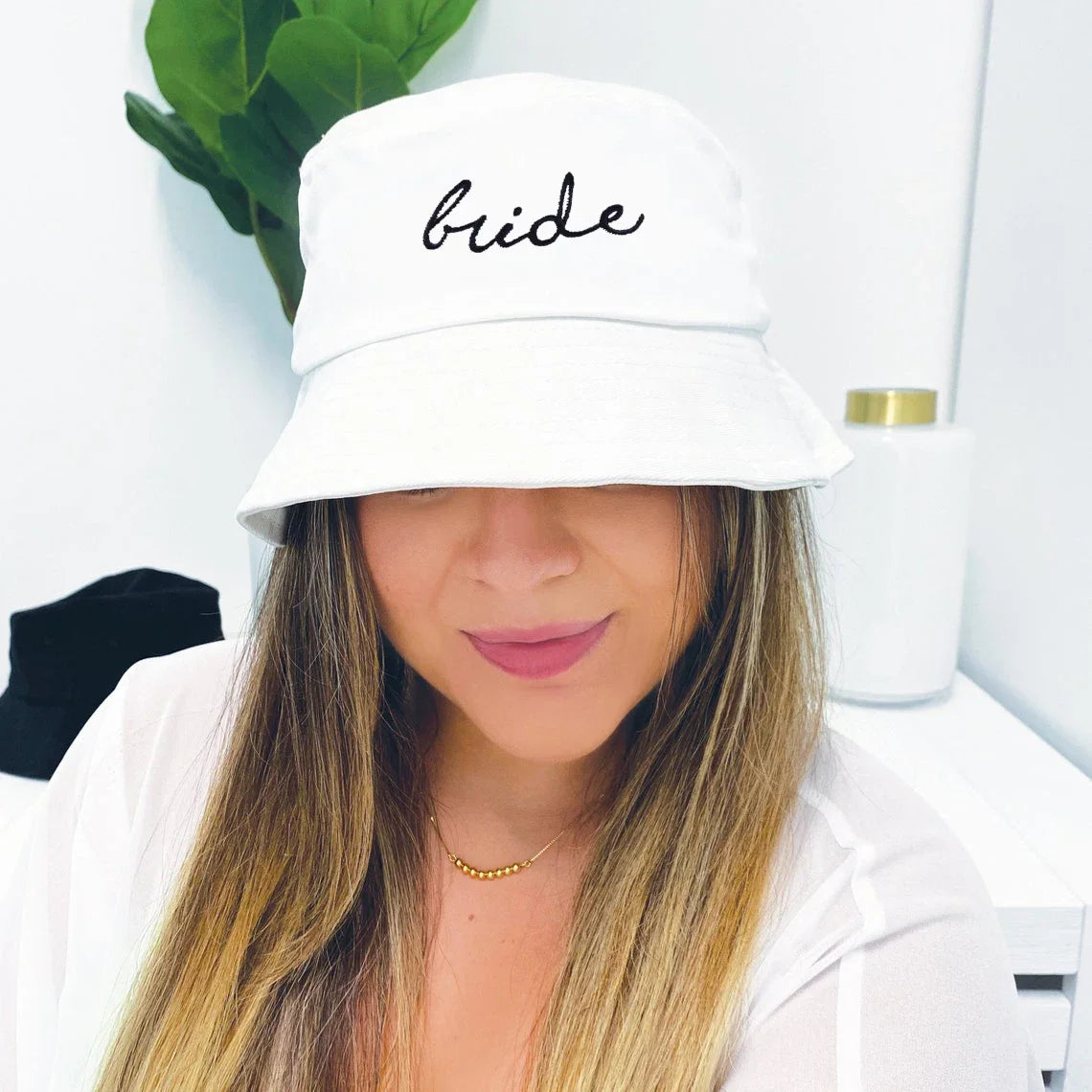 Squad Bride Embroidered Flat Top Foldable Bucket Hat
