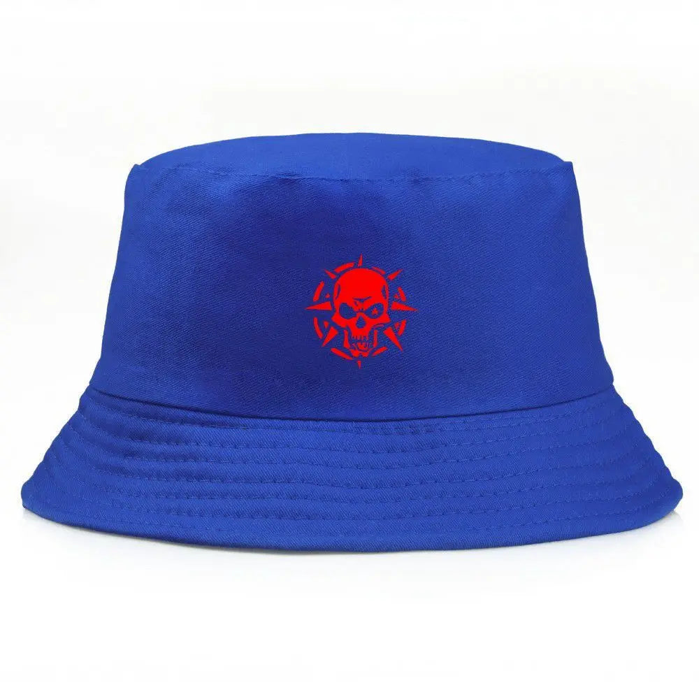 Unisex Red Skull Print Cotton Bucket Hat