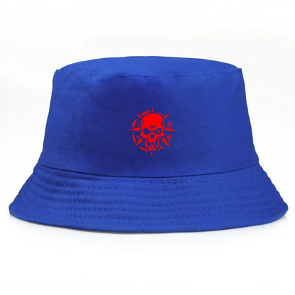 Unisex Red Skull Print Cotton Bucket Hat
