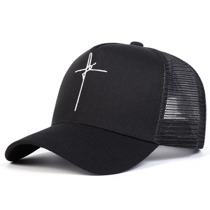 Unisex Cross Embroidery Baseball Net Caps