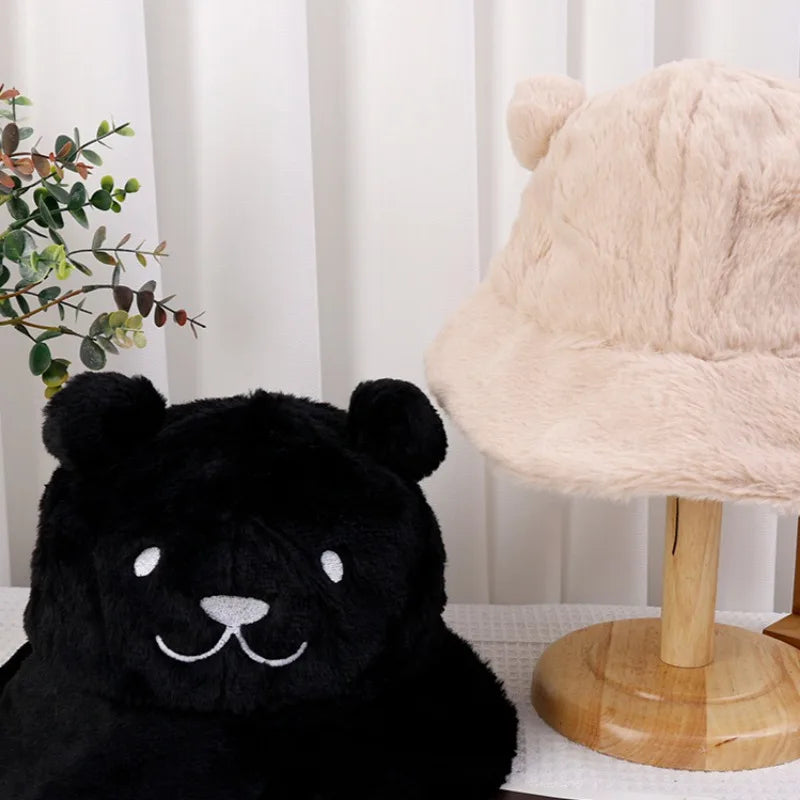 Cute Bear Plush Winter Bucket Hat