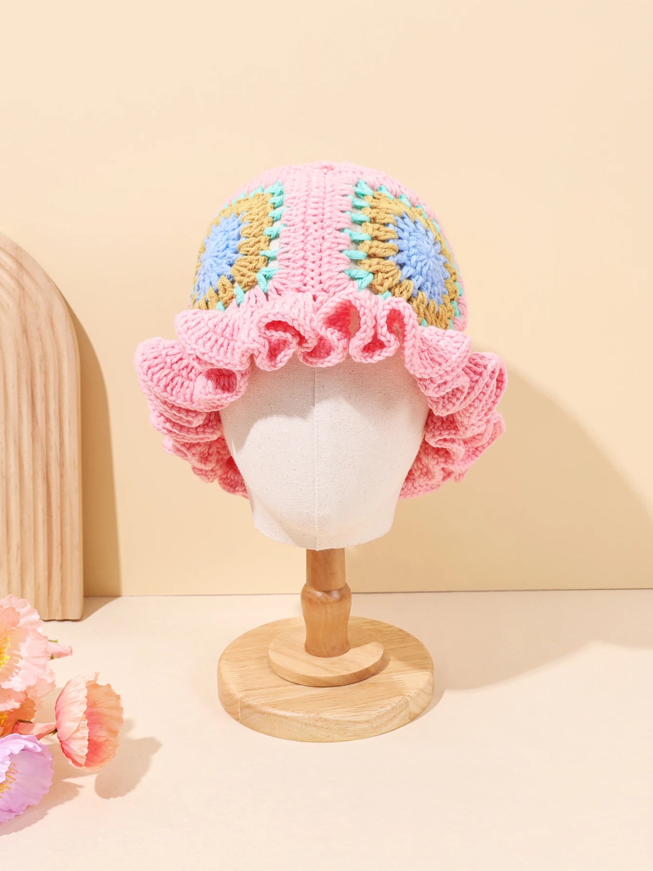 Retro Flower Patchwork Crochet Bucket Hat