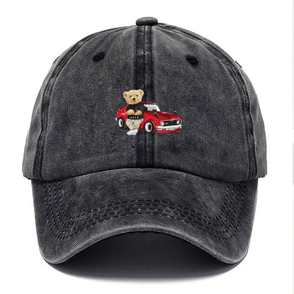 Vintage Washed Cotton Teddy Bear Pattern Baseball Cap
