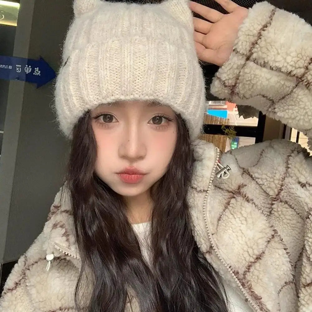 Cute Cat Ear Wool Winter Bucket Hat