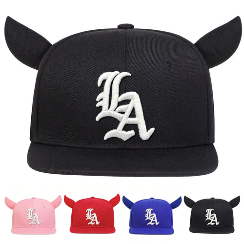 Ox Horn Letter Embroidery Snapback Cap