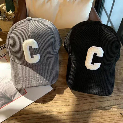 Corduroy Letter C Ponytail Baseball Cap