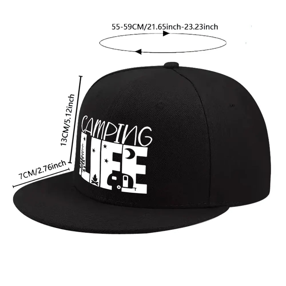 Camping Life Outdoor Adventure Flat Brim Snapback Cap