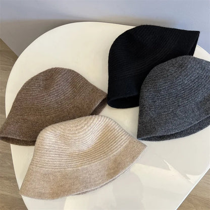 Korean Retro Solid Knitted Winter Bucket Hat